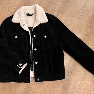 H&M Black Corduroy Jacket with Cream Sherpa Lining